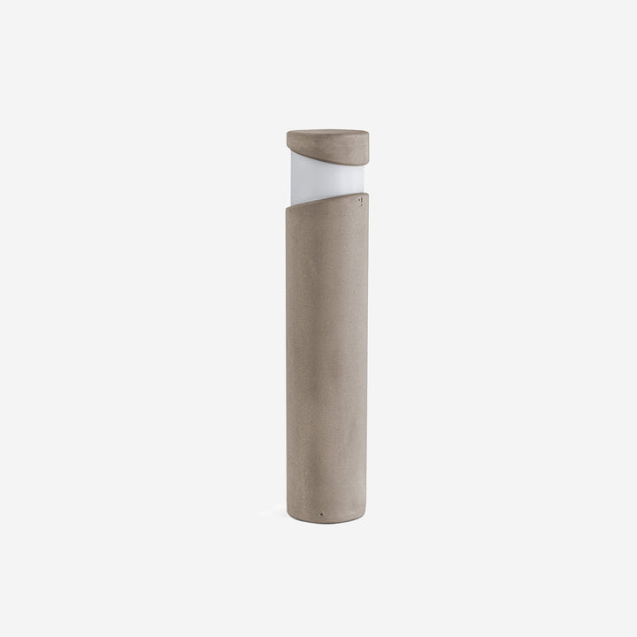 Round sand-coloured cement and glass outdoor bollard light Ø14,7 x 70 cm