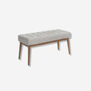 banqueta de tela gris con patas de madera nogal rectangular