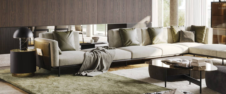 Sofá modular Foster con chaise longue - Sofás - El Workshop - Viena azul profundo