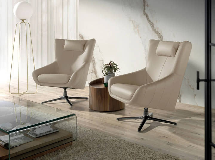 Sillón giratorio piel gris taupe - Sillón - El Workshop-76X90X100Cm