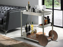carrito minibar con estructura metálica y repisa inferior de madera en acabado nogal

