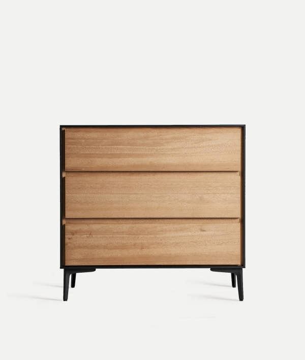 BRUSSA CHEST OF DRAWERS in contemporary style with natural finish and black frame