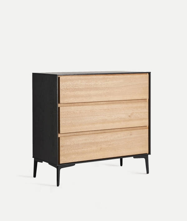 BRUSSA CHEST OF DRAWERS in contemporary style with natural finish and black frame