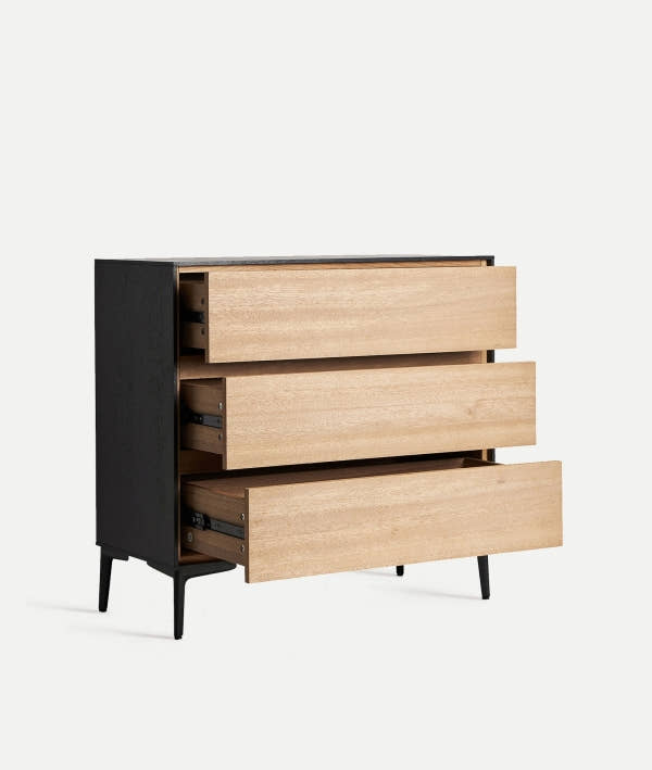 BRUSSA CHEST OF DRAWERS in contemporary style with natural finish and black frame