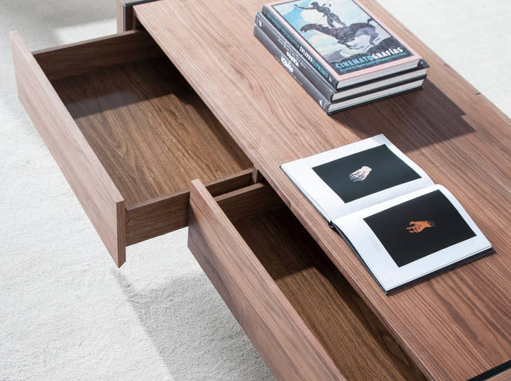 Mesa centro rectangular nogal y cristal templado - Mesa de centro - El Workshop - 127x59x41cm