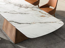 Mesa comedor extensible rectangular mármol porcelánico y nogal
