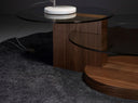 Ronde salontafel met gehard glas en walnoot