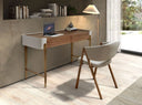 Bureau van notenhout, beige en gepolijst goudkleurig staal