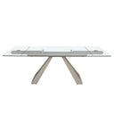 Mesa comedor extensible rectangular cristal templado y acero color champagne