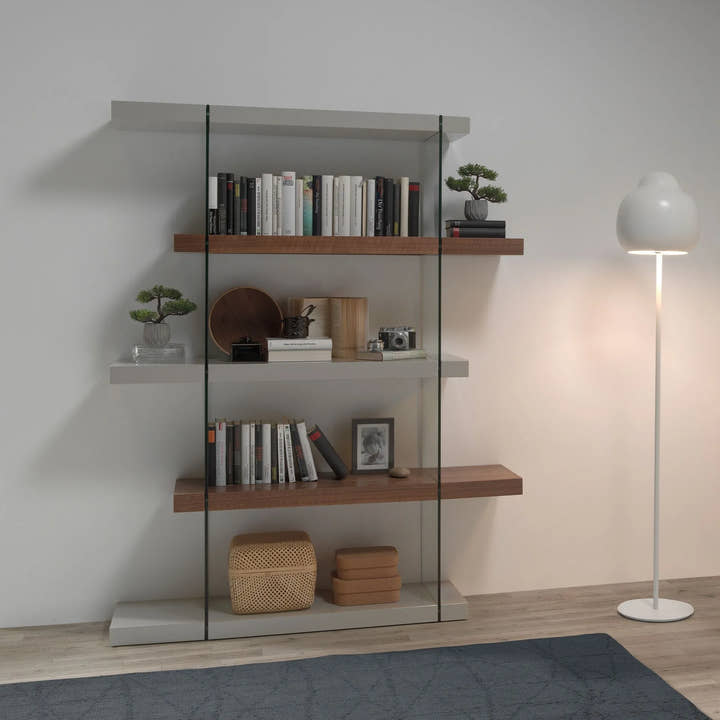 Estantería madera nogal y cristal - Estantería - El Workshop - 160 x 33 x 180 cm.