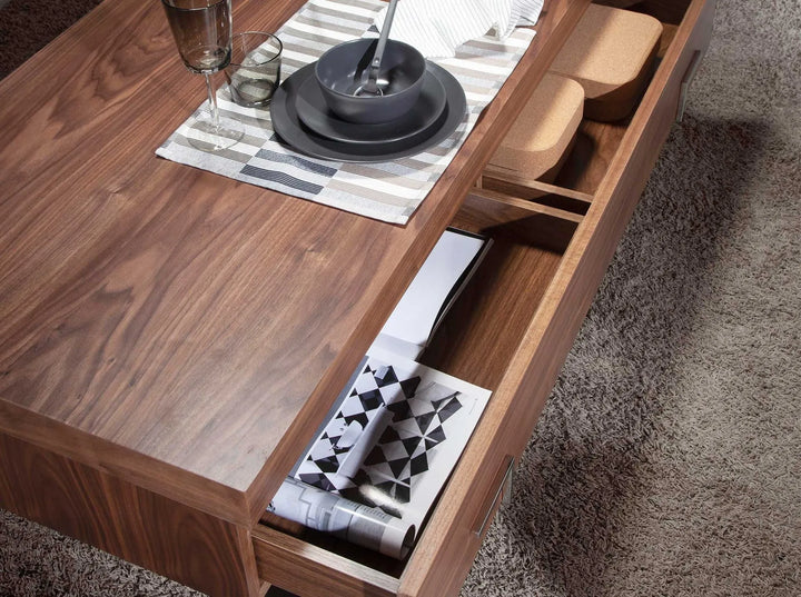 Mesa centro rectangular nogal y acero cromado