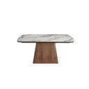 Mesa comedor extensible rectangular mármol porcelánico y nogal