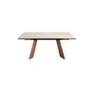 Mesa comedor extensible rectangular mármol porcelánico y acero efecto nogal