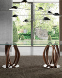 Ovale eettafel met gehard glas en walnoot