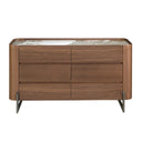 Chest of drawers in walnut, mink metal steel and porcelain marble top
