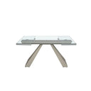 Mesa comedor extensible rectangular cristal templado y acero color champagne