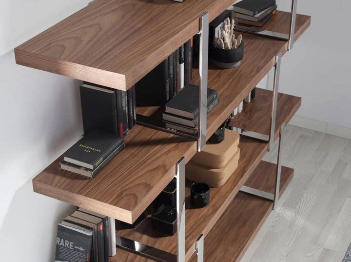 Estanteria nogal separadores cristal negro - Estantería - El Workshop - nogal - natural