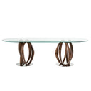 Ovale eettafel met gehard glas en walnoot