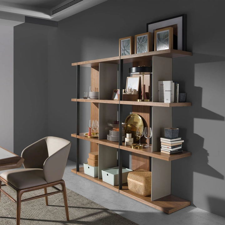 Estanteria nogal y madera gris