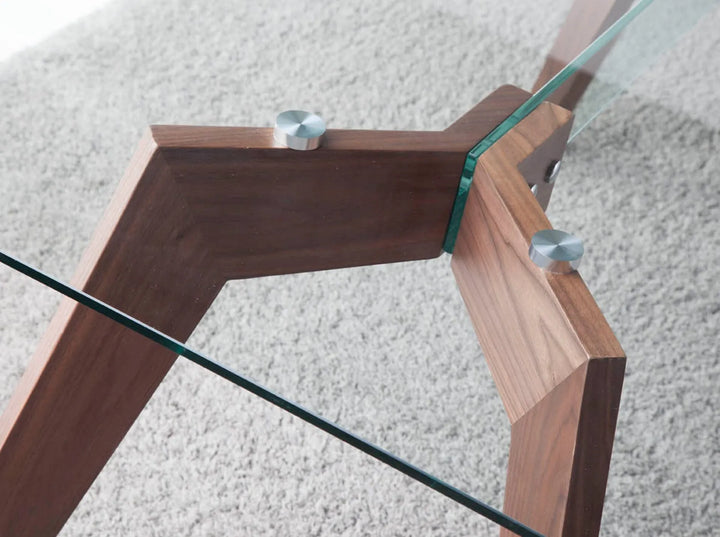 Mesa comedor rectangular cristal templado y nogal