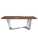 Mesa comedor ovalada barril nogal y acero cromado