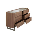 Chest of drawers in walnut, mink metal steel and porcelain marble top