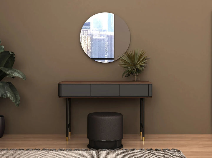 Round walnut wall mirror