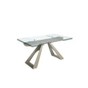 Mesa comedor extensible rectangular cristal templado y acero color champagne