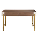 Walnut, beige and polished gold steel desk