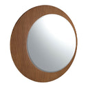 espejo de pared redondo con media luna en madera nogal estriada, diseño contemporáneo

