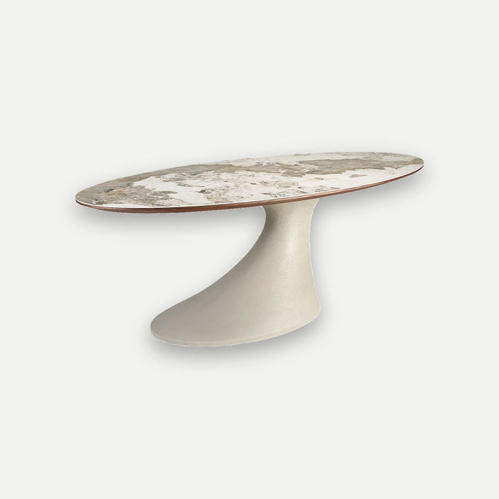 Mesa comedor ovalada mármol porcelánico y fibra de vidrio epoxi arena - Mesa de comedor - El Workshop-Ø220 x 110 x 75 Cm