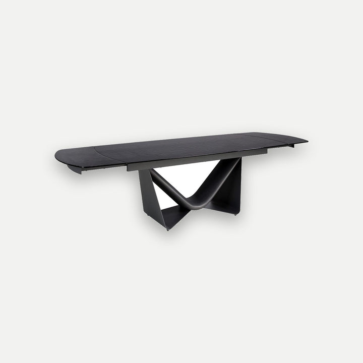 Mesa comedor extensible ovalada barril cristal negro, acero y fibra vidrio gris oscuro metal - Mesa de comedor - El Workshop-Ø200 x 105 x 76 Cm