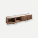 Mueble TV nogal, acero pulido dorado y tapa de mármol porcelánico - Mueble TV - El Workshop-200 x 45 x 42 Cm