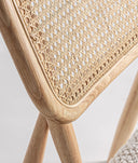 Chaise GLASSUE en bois et rotin avec assise tapissée en polyester blanc