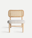 Chaise GLASSUE en bois et rotin avec assise tapissée en polyester blanc