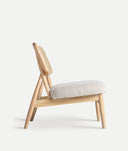 Chaise GLASSUE en bois et rotin avec assise tapissée en polyester blanc
