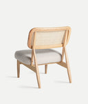 Chaise GLASSUE en bois et rotin avec assise tapissée en polyester blanc