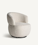 Poltrona giratória VAYRES estofada em bouclé branco, estilo minimalista