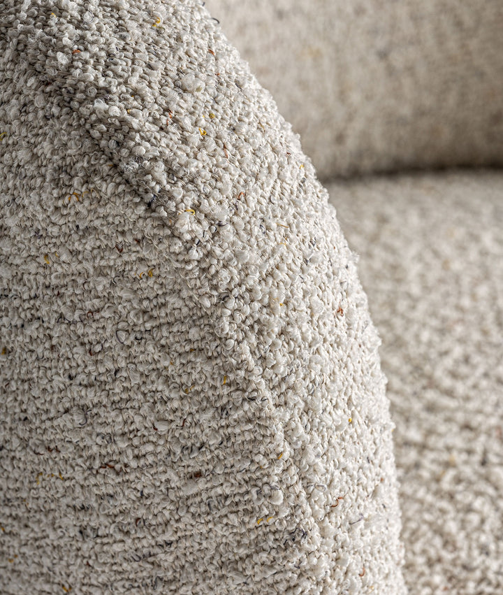 VAYRES swivel armchair upholstered in white bouclé, minimalist style