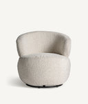 Poltrona giratória VAYRES estofada em bouclé branco, estilo minimalista