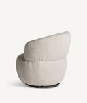 Poltrona giratória VAYRES estofada em bouclé branco, estilo minimalista