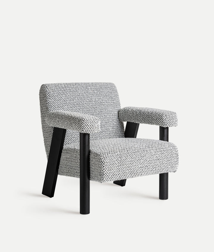 LIESTER armchair upholstered in grey bouclé fabric
