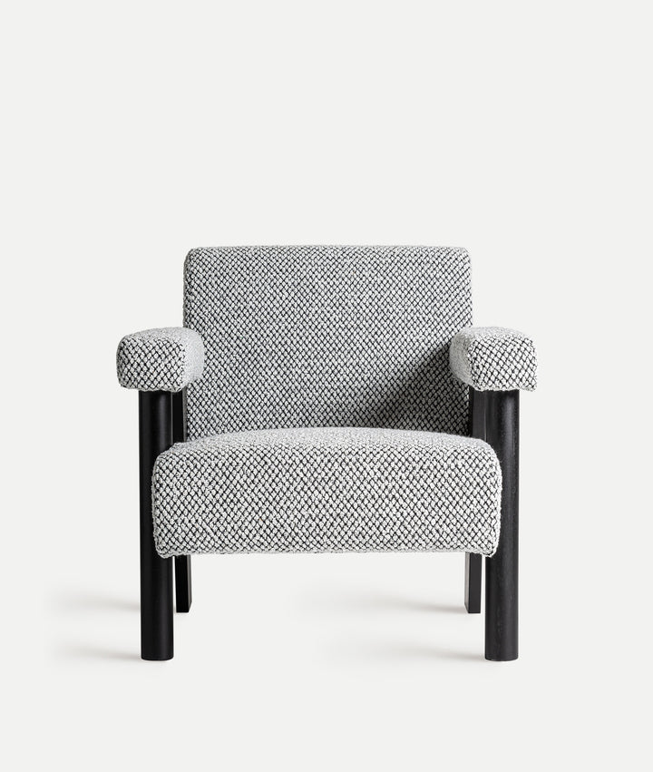 LIESTER armchair upholstered in grey bouclé fabric