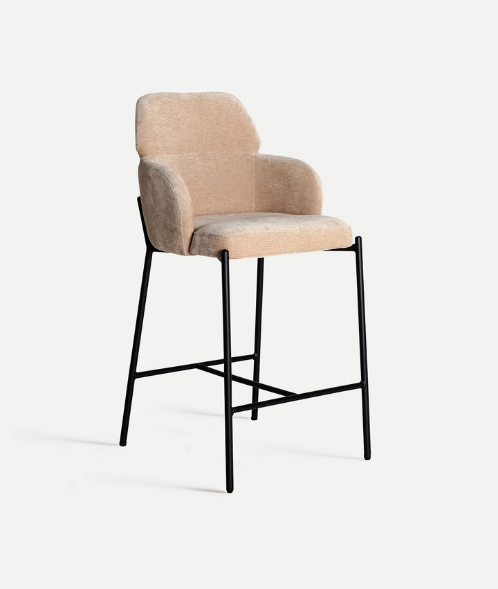 CRESSE stool upholstered in light brown polyester with black legs