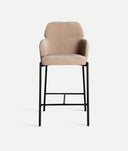 Tabouret CRESSE tapissé en polyester marron clair et pieds noirs