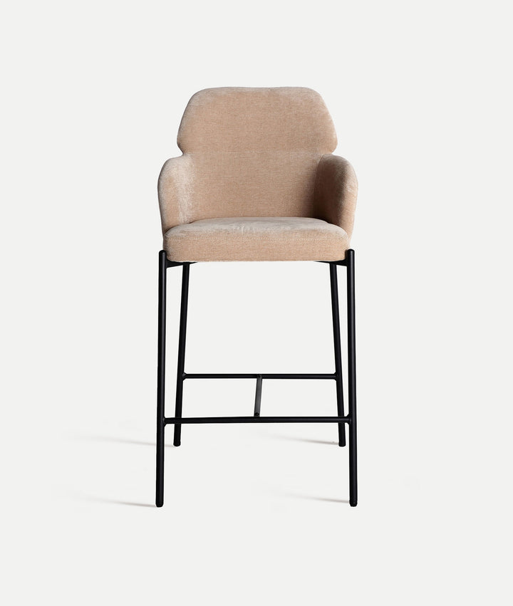 CRESSE stool upholstered in light brown polyester with black legs