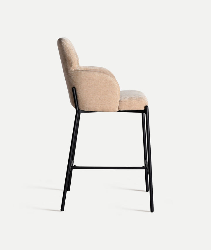 CRESSE stool upholstered in light brown polyester with black legs