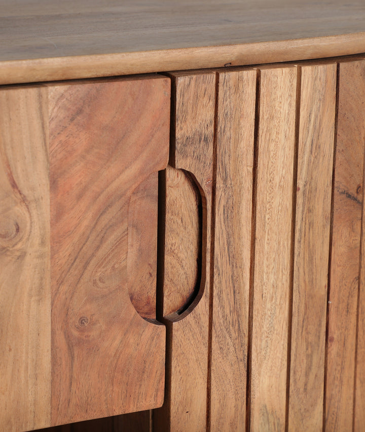 BLESLE nightstand with acacia wood frame and warm brown finish