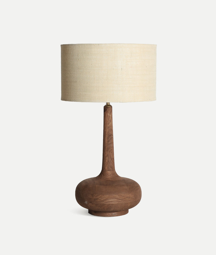 Candeeiro de mesa GLOGOW castanho em madeira de mangueira de estilo contemporâneo