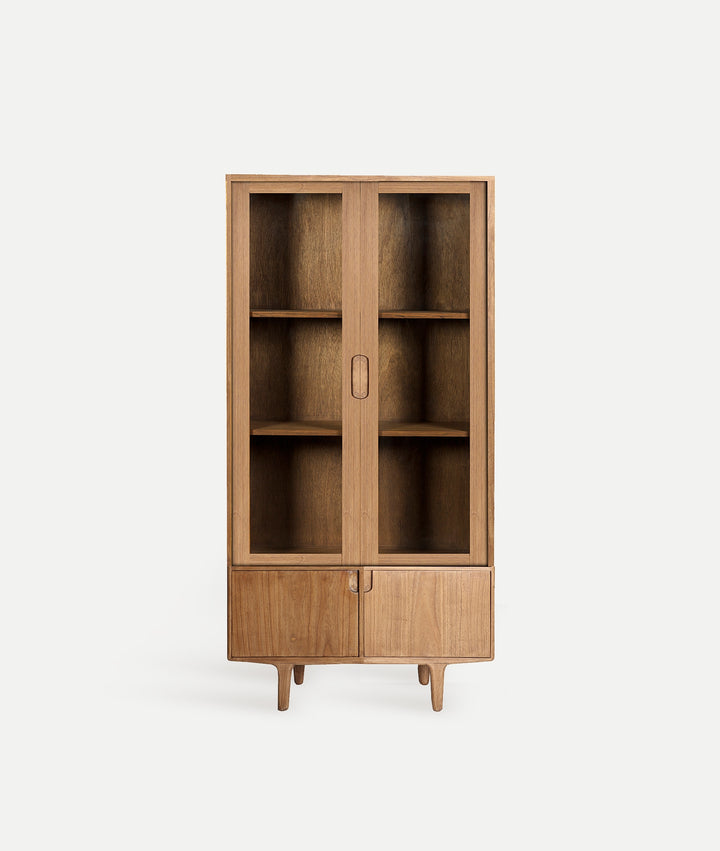 KAMENZ brown cabinet in mindi wood with glass doors
